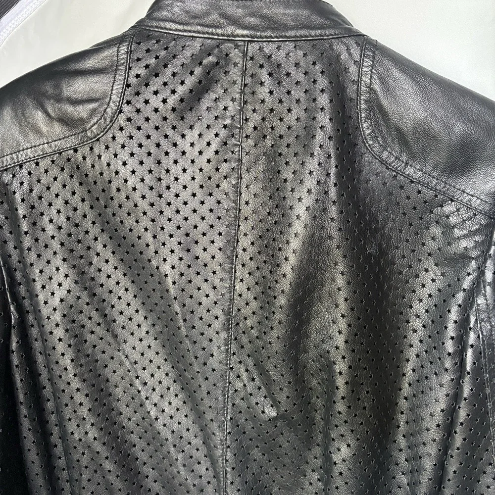 RED VALENTINO GARAVANI Perforated Leather Jacket Biker Blck Sz S-M US 46EU Women